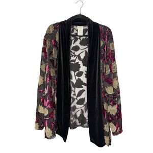 Vtg Classic Elements Women’s 3X Velvet Cardigan Floral Witchy Whimsy Whimsigoth